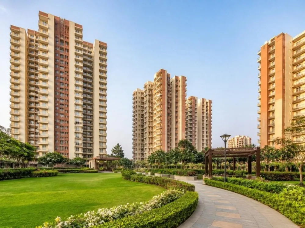 Residential society apartment towers with garden